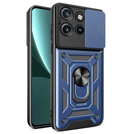 For Motorola Edge 50 Neo 5G / Moto S50 5G / Thinkphone 25 5G Case with Slide Camera Lid PC+TPU Kickstand Phone Cover - Blue