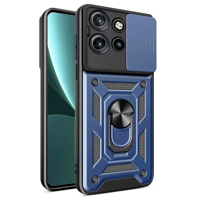 For Motorola Edge 50 Neo 5G / Moto S50 5G / Thinkphone 25 5G Case with Slide Camera Lid PC+TPU Kickstand Phone Cover - Blue