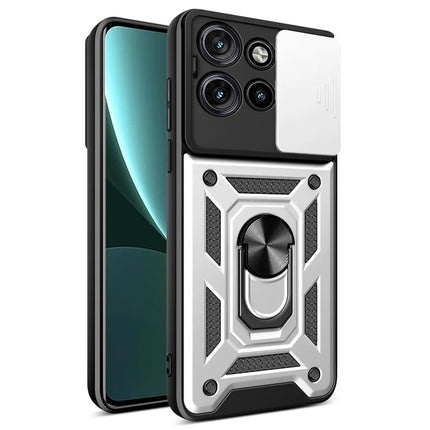 For Motorola Edge 50 Neo 5G / Moto S50 5G / Thinkphone 25 5G Case with Slide Camera Lid PC+TPU Kickstand Phone Cover - Silver