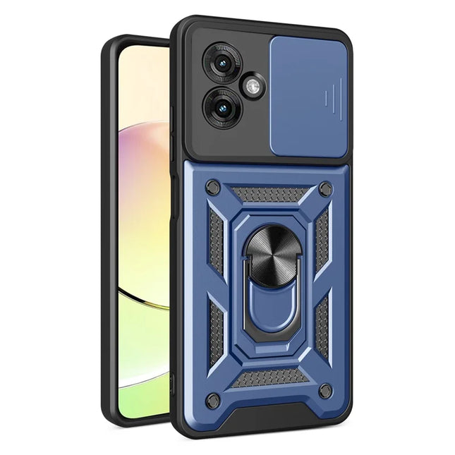 For Motorola Moto G55 5G Case with Slide Camera Lid PC+TPU Kickstand Phone Cover - Blue