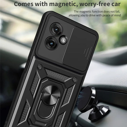 For Motorola Moto G55 5G Case with Slide Camera Lid PC+TPU Kickstand Phone Cover