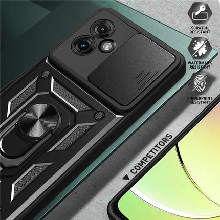 For Motorola Moto G55 5G Case with Slide Camera Lid PC+TPU Kickstand Phone Cover