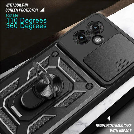 For Motorola Moto G55 5G Case with Slide Camera Lid PC+TPU Kickstand Phone Cover