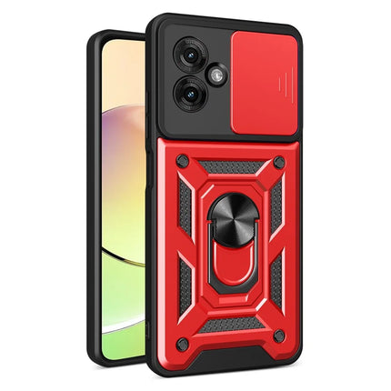 For Motorola Moto G55 5G Case with Slide Camera Lid PC+TPU Kickstand Phone Cover - Red