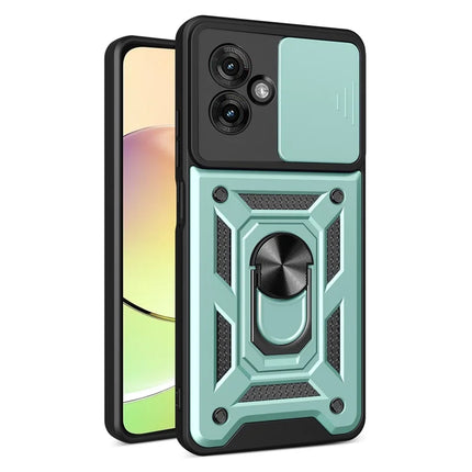 For Motorola Moto G55 5G Case with Slide Camera Lid PC+TPU Kickstand Phone Cover - Green