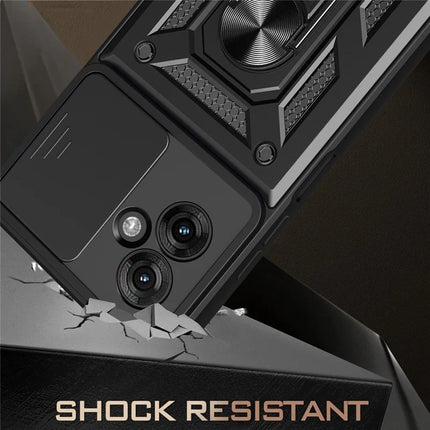 For Motorola Moto G55 5G Case with Slide Camera Lid PC+TPU Kickstand Phone Cover