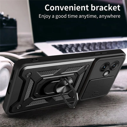 For Motorola Moto G55 5G Case with Slide Camera Lid PC+TPU Kickstand Phone Cover