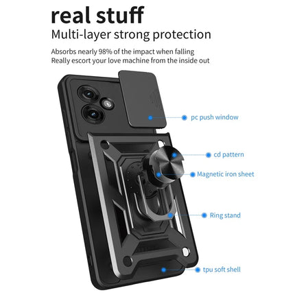 For Motorola Moto G55 5G Case with Slide Camera Lid PC+TPU Kickstand Phone Cover