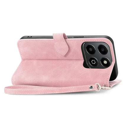 For Honor X6b 4G Zipper Wallet Case Flower Imprint PU Leather Phone Cover with Strap