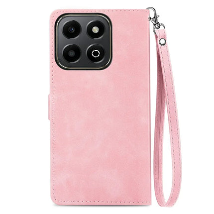 For Honor X6b 4G Zipper Wallet Case Flower Imprint PU Leather Phone Cover with Strap