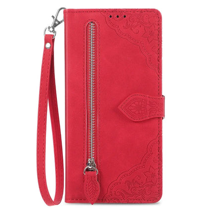 For Honor X6b 4G Zipper Wallet Case Flower Imprint PU Leather Phone Cover with Strap