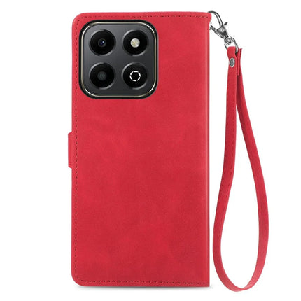 For Honor X6b 4G Zipper Wallet Case Flower Imprint PU Leather Phone Cover with Strap