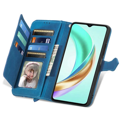 For Honor X6b 4G Zipper Wallet Case Flower Imprint PU Leather Phone Cover with Strap