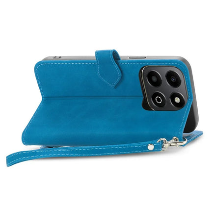 For Honor X6b 4G Zipper Wallet Case Flower Imprint PU Leather Phone Cover with Strap