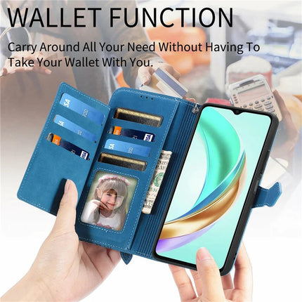 For Honor X6b 4G Zipper Wallet Case Flower Imprint PU Leather Phone Cover with Strap
