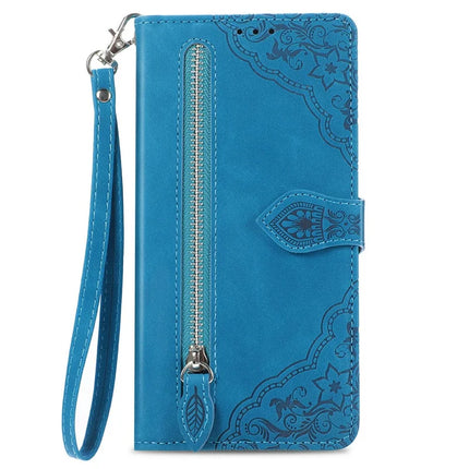 For Honor X6b 4G Zipper Wallet Case Flower Imprint PU Leather Phone Cover with Strap