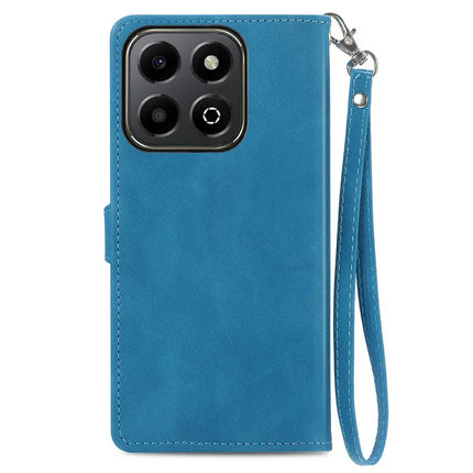 For Honor X6b 4G Zipper Wallet Case Flower Imprint PU Leather Phone Cover with Strap