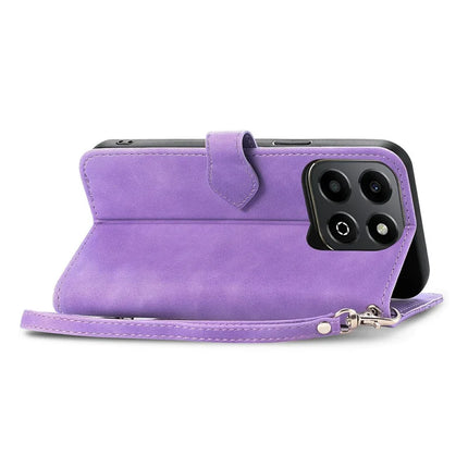 For Honor X6b 4G Zipper Wallet Case Flower Imprint PU Leather Phone Cover with Strap
