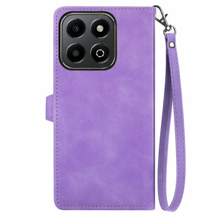 For Honor X6b 4G Zipper Wallet Case Flower Imprint PU Leather Phone Cover with Strap