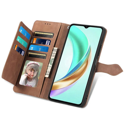 For Honor X6b 4G Zipper Wallet Case Flower Imprint PU Leather Phone Cover with Strap