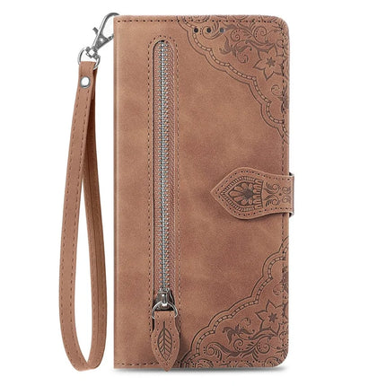 For Honor X6b 4G Zipper Wallet Case Flower Imprint PU Leather Phone Cover with Strap