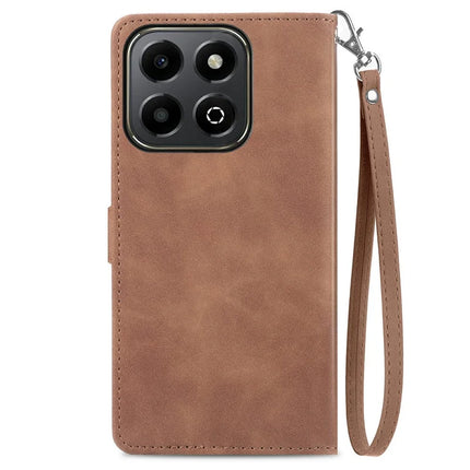 For Honor X6b 4G Zipper Wallet Case Flower Imprint PU Leather Phone Cover with Strap