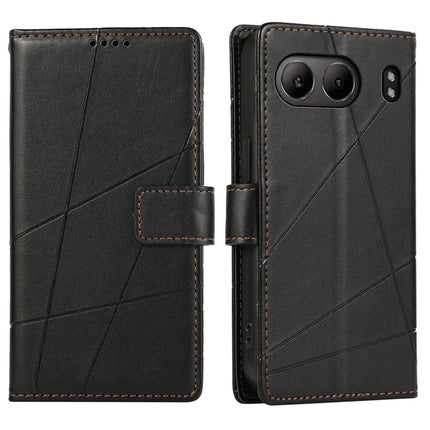 DF-06 For OnePlus Nord 4 Phone Case Line Imprint Leather Wallet Cover - Black