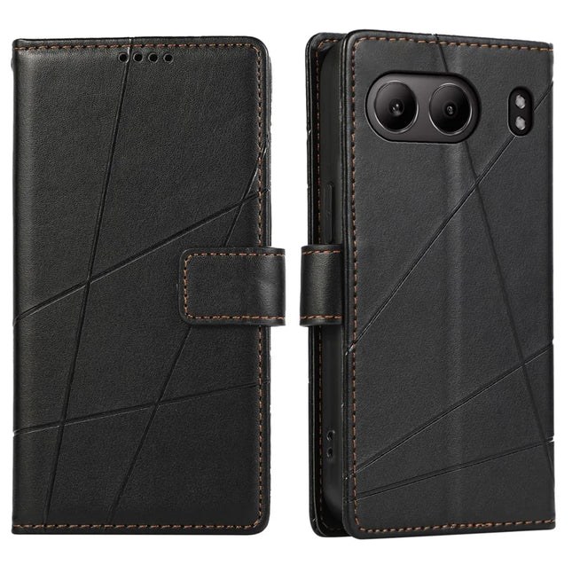 DF-06 For OnePlus Nord 4 Phone Case Line Imprint Leather Wallet Cover - Black
