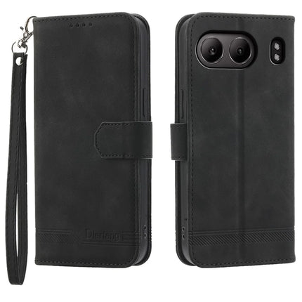 DIERFENG DF-03 For OnePlus Nord 4 Leather Case Lines Imprint Wallet Phone Cover - Black