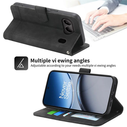 DIERFENG DF-03 For OnePlus Nord 4 Leather Case Lines Imprint Wallet Phone Cover