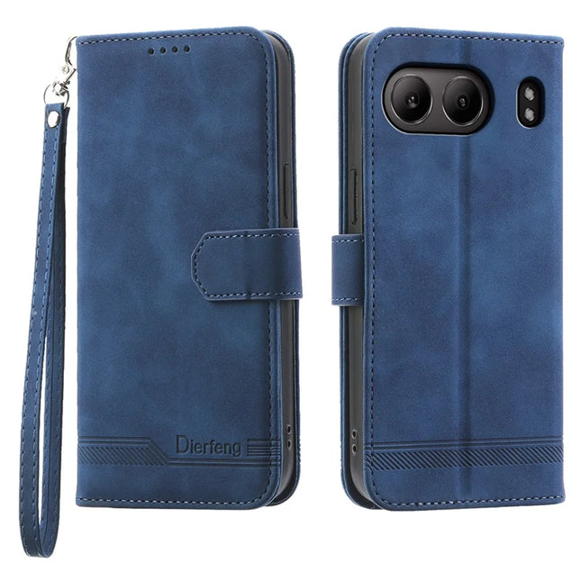 DIERFENG DF-03 For OnePlus Nord 4 Leather Case Lines Imprint Wallet Phone Cover - Blue