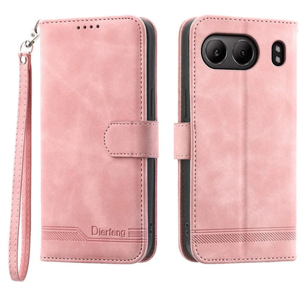 DIERFENG DF-03 For OnePlus Nord 4 Leather Case Lines Imprint Wallet Phone Cover - Pink