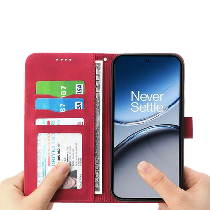 DIERFENG DF-03 For OnePlus Nord 4 Leather Case Lines Imprint Wallet Phone Cover