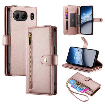 DF-011 For OnePlus Nord 4 Case Zipper Pocket Wallet Leather Phone Cover with Straps - Pink
