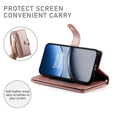 DF-011 For OnePlus Nord 4 Case Zipper Pocket Wallet Leather Phone Cover with Straps
