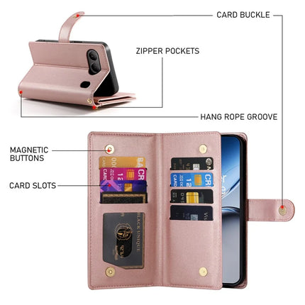 DF-011 For OnePlus Nord 4 Case Zipper Pocket Wallet Leather Phone Cover with Straps