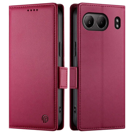 DF-010 For OnePlus Nord 4 Stand Case PU Leather Wallet Phone Cover - Wine Red