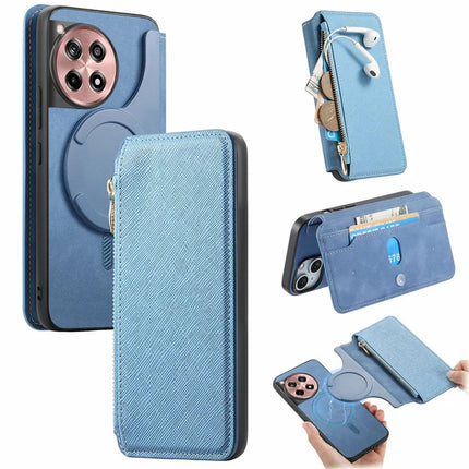 CASENEO For OnePlus Ace 3 5G / 12R 5G Case Cross Texture Leather Detachable Magnetic Phone Cover - Blue