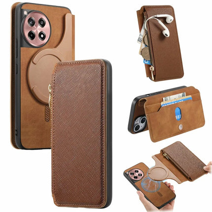 CASENEO For OnePlus Ace 3 5G / 12R 5G Case Cross Texture Leather Detachable Magnetic Phone Cover - Brown