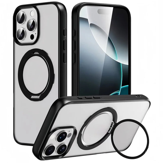 For iPhone 16 Pro Max Case Compatble with MagSafe Rotating Kickstand TPU+PC Phone Cover - Matte Black