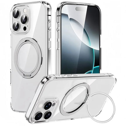 For iPhone 16 Pro Max Case Compatble with MagSafe Rotating Kickstand TPU+PC Phone Cover - Transparent