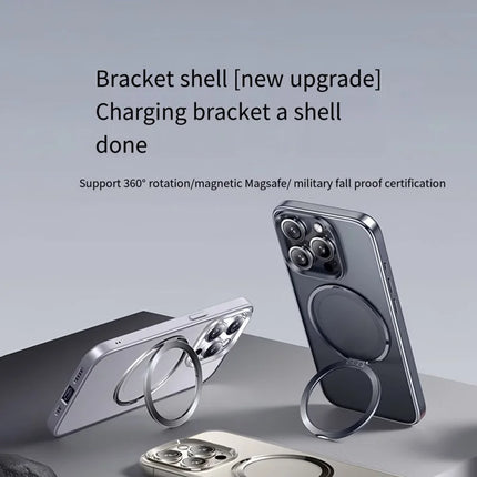 For iPhone 16 Pro Max Case Compatble with MagSafe Rotating Kickstand TPU+PC Phone Cover