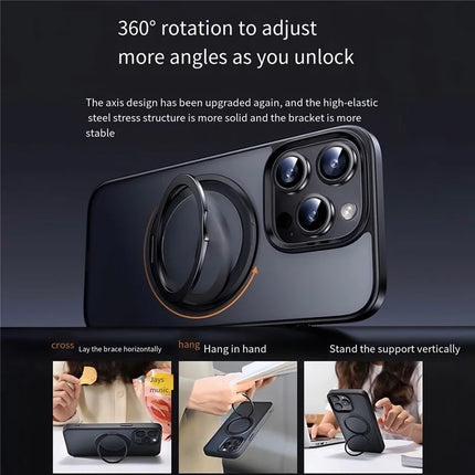 For iPhone 16 Pro Max Case Compatble with MagSafe Rotating Kickstand TPU+PC Phone Cover
