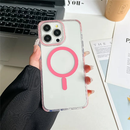For iPhone 16 Pro Max Case Compatible with MagSafe PC+TPU Clear Anti-Drop Phone Cover - Pink