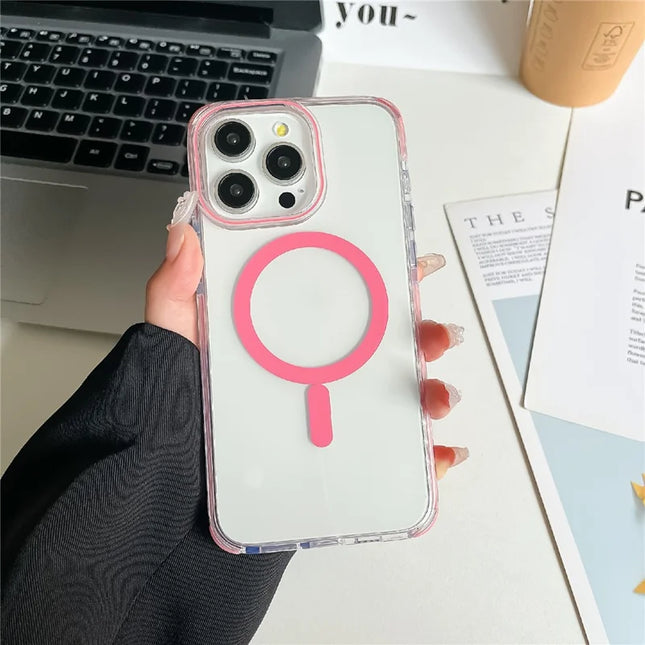 For iPhone 16 Pro Max Case Compatible with MagSafe PC+TPU Clear Anti-Drop Phone Cover - Pink