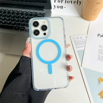 For iPhone 16 Pro Max Case Compatible with MagSafe PC+TPU Clear Anti-Drop Phone Cover - Sky Blue