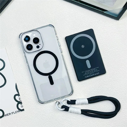 For iPhone 16 Pro Case Compatible with MagSafe PC+TPU Clear Anti-Drop Phone Cover with Wrist Strap