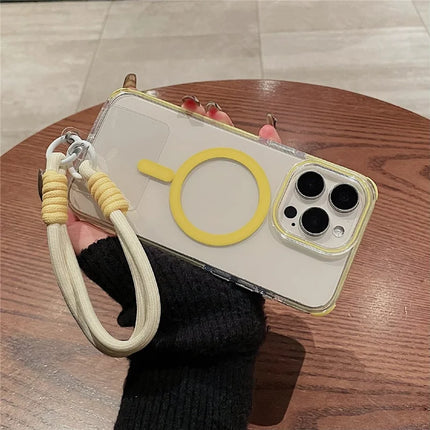 For iPhone 16 Pro Case Compatible with MagSafe PC+TPU Clear Anti-Drop Phone Cover with Wrist Strap