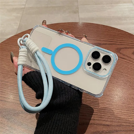 For iPhone 16 Pro Max Case Compatible with MagSafe PC+TPU Clear Anti-Drop Phone Cover with Wrist Strap