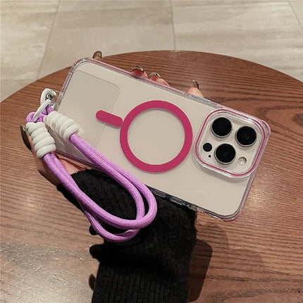 For iPhone 16 Pro Max Case Compatible with MagSafe PC+TPU Clear Anti-Drop Phone Cover with Wrist Strap